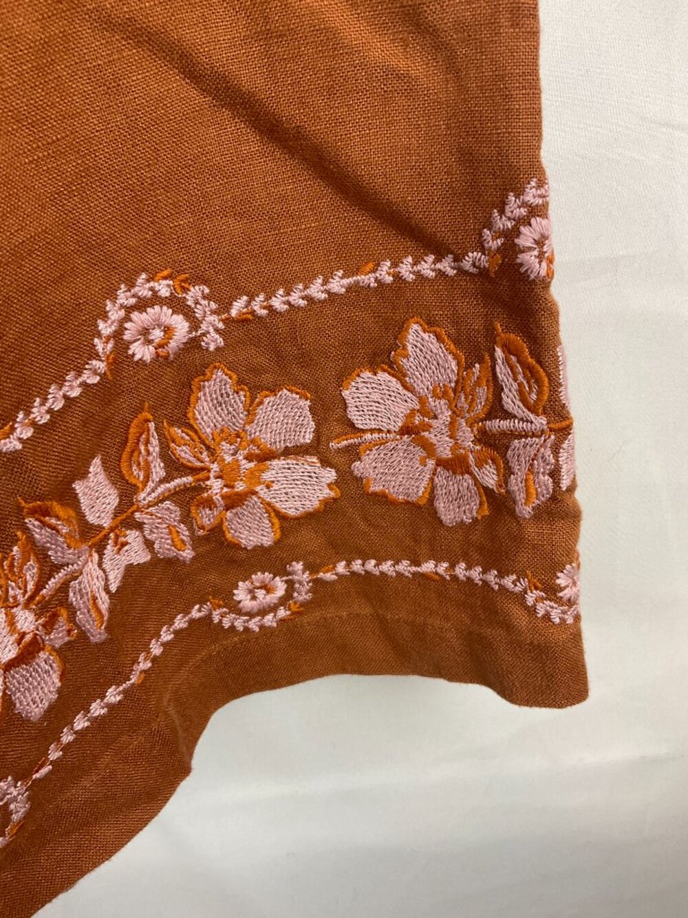 Spartina 449 Pants XS Sienna Brown Light Pink Orange Embroidery Elastic Waist - Picture 4 of 8